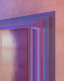 Contemporary designer cabinet showcasing layered coloured glass detailing. Crafted to create depth, texture and visual impact.