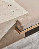 Luxury stone bench featuring clean contemporary lines and natural travertine. Designed for sophisticated residential spaces.