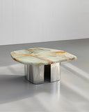 Designer stone coffee table showcasing organic natural textures. Crafted for sophisticated living spaces.
