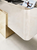 Contemporary console handcrafted from stainless steel. Artistic luxury table piece with organic curves and a reflective surface.