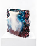 Adrian Cruz Porta Porta Anfora Vase featuring a classic amphora-inspired silhouette set against an irregular, richly textured frame in contrasting blue, burgundy, and earthy tones. Its sculptural composition and expressive surface pattern transform traditional vessel forms into contemporary design art.