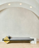 Arielle Assouline Coexist daybed in Statuary featuring bold stone geometry and soft upholstery. Designed for sophisticated residential and hospitality interiors.