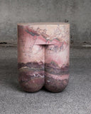 Contemporary stone side table showcasing unique Breccia Acquasanta veining. Crafted for sophisticated living spaces.