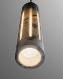 Marble-textured pendant light on a gray background. AURA Pendant | Modern Designer Lighting