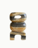 Sculptural object crafted from yellow marble with a contemporary architectural form. A designer marble obejct  for luxury interiors.