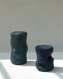 Tellurico Ollain XM and XS side tables featuring sculptural silhouettes and a richly textured handcrafted surface. Collectible contemporary side tables designed for luxury interiors and curated living spaces.