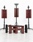 YONT Brutalist DJ Deck in red featuring a substantial geometric console with a block-like silhouette and a richly textured red finish. Designed with a bold architectural presence, it brings a distinctive sculptural aesthetic to DJ and music environments.