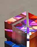 Close up of a single square wall art piece in deep oange gradient