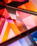 Close up of a single square wall art piece in deep blue gradient