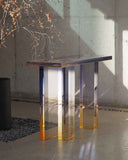 Close up of the translucent resin leg showing the color transition and optical depth