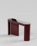 Modern console table with a glossy surface on a white background