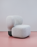 Asawa Lounge Chair by Secolo, upholstered in a white Pearl Bush bouclé fabric with a contrasting White Oak solid wood base.
